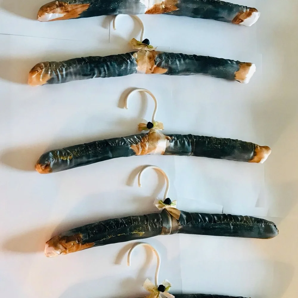 New 3 Satin Hangers Hand Designed and Hand Painted by Artist made in USA
